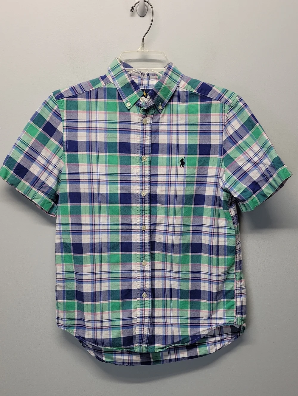 Boys Polo Ralph Lauren green blue white plaid shirt Large 14-16